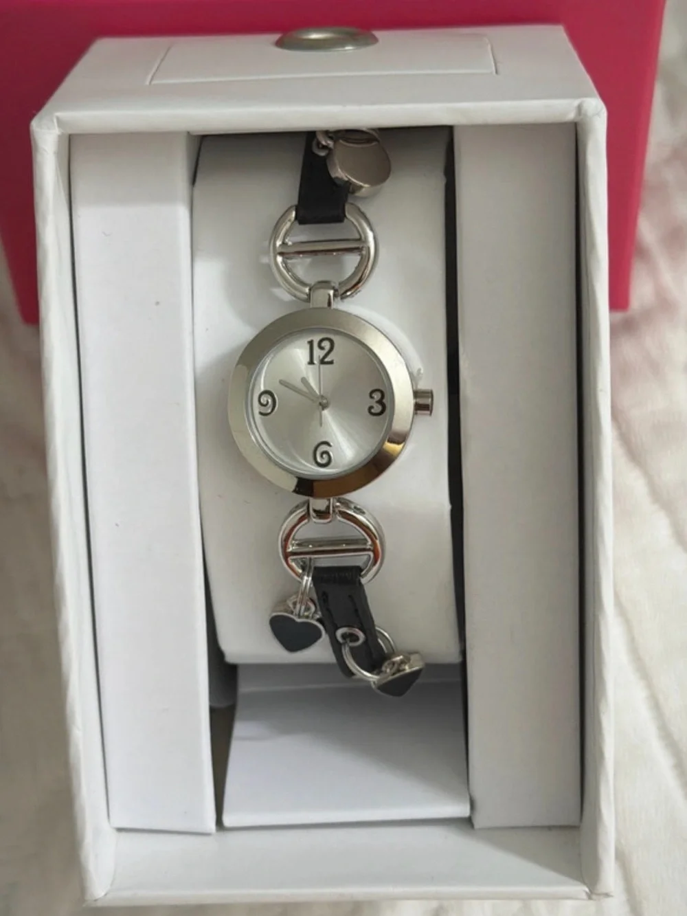 Xhilaration Silver and Black Women's Charm Link Watch